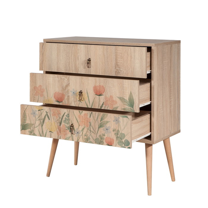 Hanah Home City Trio Tulip Mesita de Noche Roble Sonoma 80x89x40 cm Tablero de Partículas Melamina
